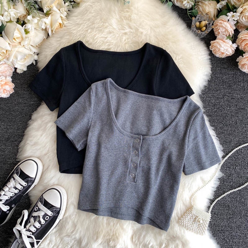 Áo thun BH tay ngắn màu sắc đơn giản phong cách Hàn Quốc