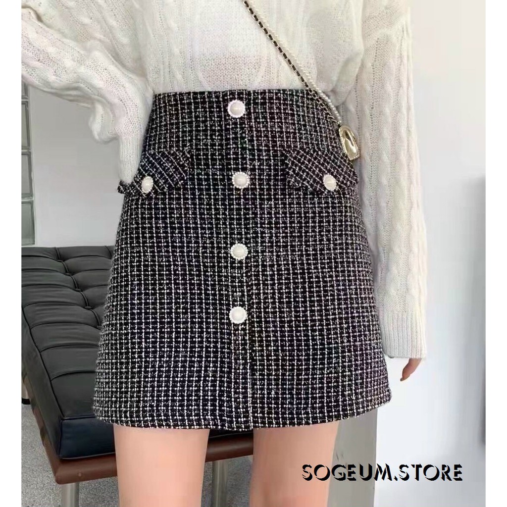 Chân váy dạ kẻ khuy Ngọc 2 nắp túi hàng QC - Sogeum.store | BigBuy360 - bigbuy360.vn