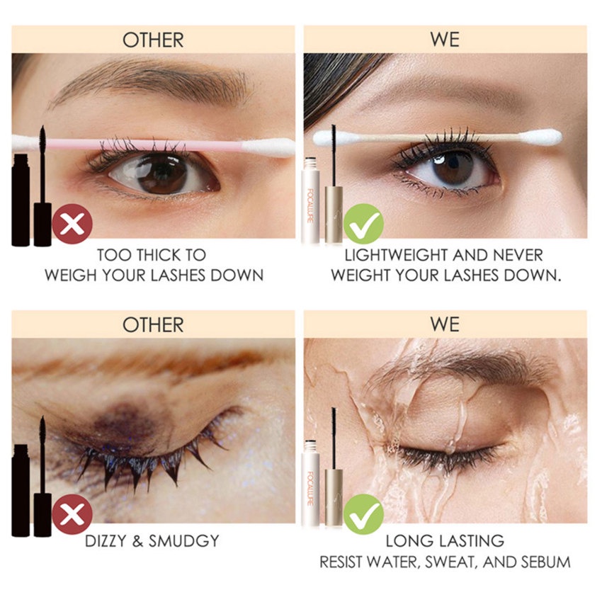 Mascara FOCALLURE Chống Thấm Nước Không Nhòe Chuốt Dài Mi Dày 3mm