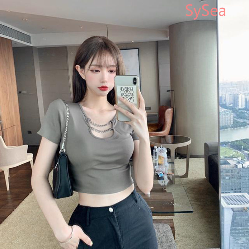 Áo Croptop Ngắn Tay Màu Trơn Thời Trang Mùa Hè Dành Cho Nữ