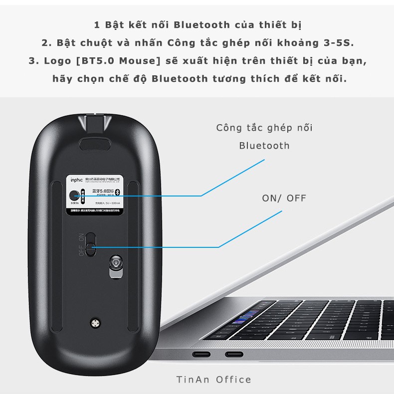 Chuột Sạc Không Dây Kết Nối Bluetooth 5.0 Inphic M2B Cho Máy Tính, Laptop