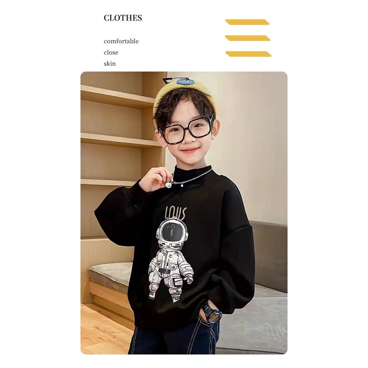 Áo thun tay dài cổ cao lót nhung giữ ấm thời trang thu đông dành cho bé trai