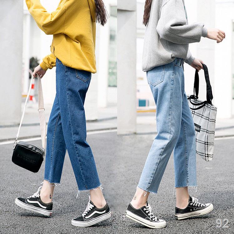 ZMùa hè kiểu mới quần jean ống rộng nữ cắt xéo cạp cao tất mỏng phong cách hàn quốc sinh