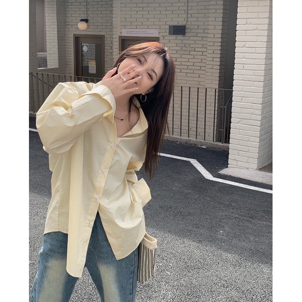 Áo sơ mi dài tay nam nữ unisex 9 màu form rộng oversize chất thô học sinh công sở giấu quần trơn basic freesize