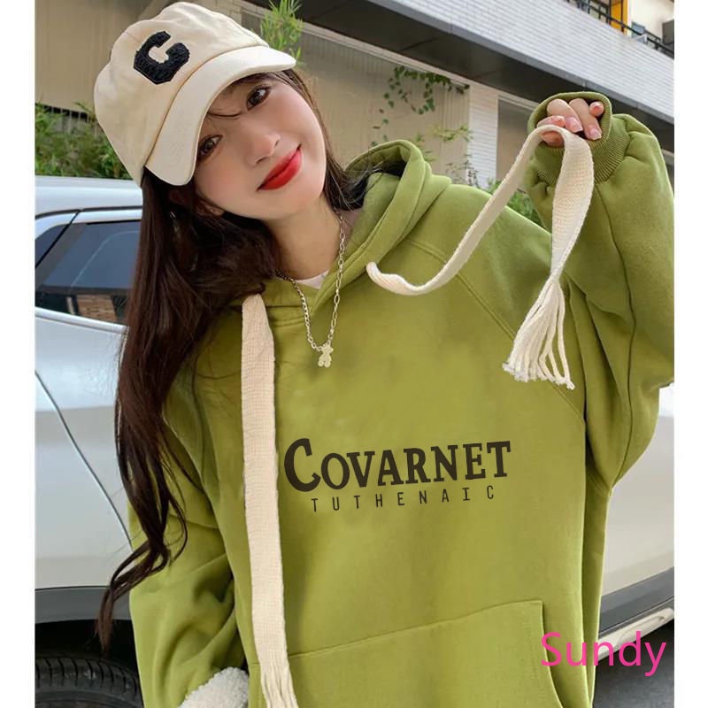 Áo Hoodie Tay Dài Dáng Rộng In Chữ Thời Trang Thu Đông Cho Nữ Có Size Lớn