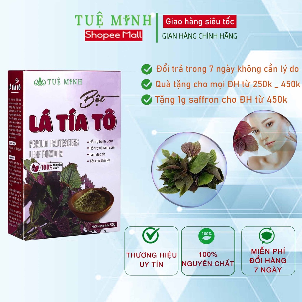 Bột tía tô sấy lạnh nguyên chất 100% Organic Tuệ Minh hộp 50g