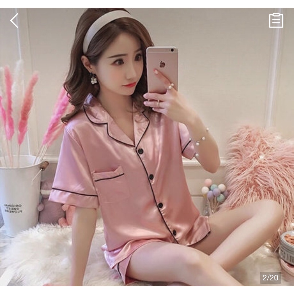 Đồ Bộ Pijama Lụa Nam Nữ Mặc Nhà Tay Ngắn Quần Cộc Mùa Hè Cao Cấp Bộ Đồ Ngủ Nam Nữ Lụa Siêu Xinh B57