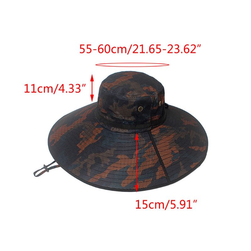 Mũ vành rộng chống nước chống nắng họa tiết rằn ri có thể gập lại với dây đeo cằm cho nam