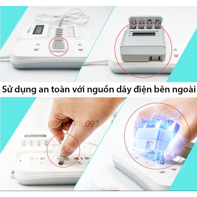 [Có bảo hành] Bộ sạc pin tiểu đa năng tự ngắt bốn khe PALO C907 Tặng 4 pin AA3000