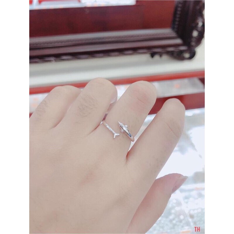 Nhẫn nữ bạc thật hình cá heo dạng hở chuẩn bạc ta LINH MIU SILVER