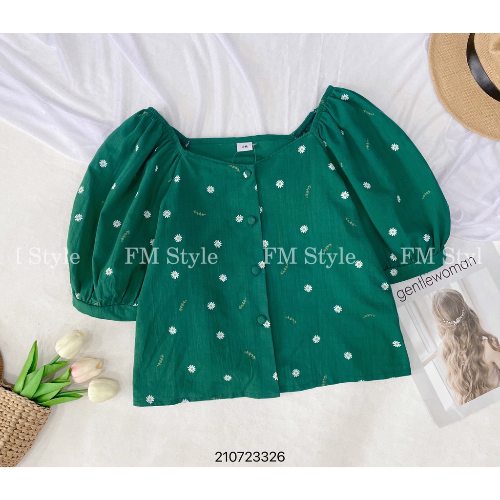 Áo Kiểu Nữ Fm Style Áo Tay Ngắn Cổ Vuông Hoạ Tiết Hoa Thời Trang Mùa Hè Phong Cách Hàn Quốc 210723327