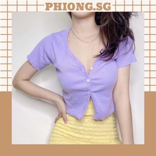 Áo croptop cổ v xẻ ba nút phiong sg