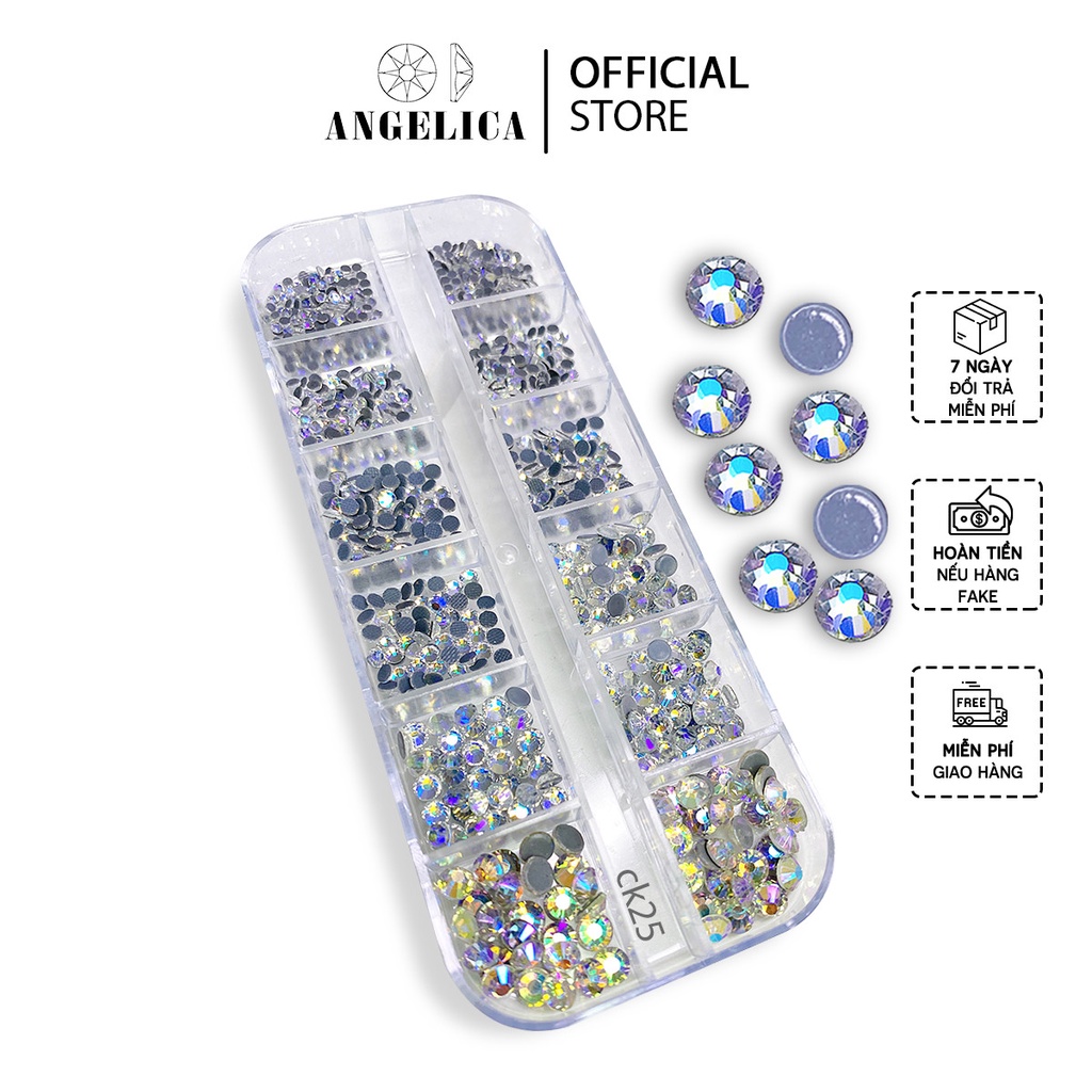 Khay Đá Nail Chân Keo Màu Trắng Ánh Xanh Mix Size Chính Hãng ANGELICA CK25