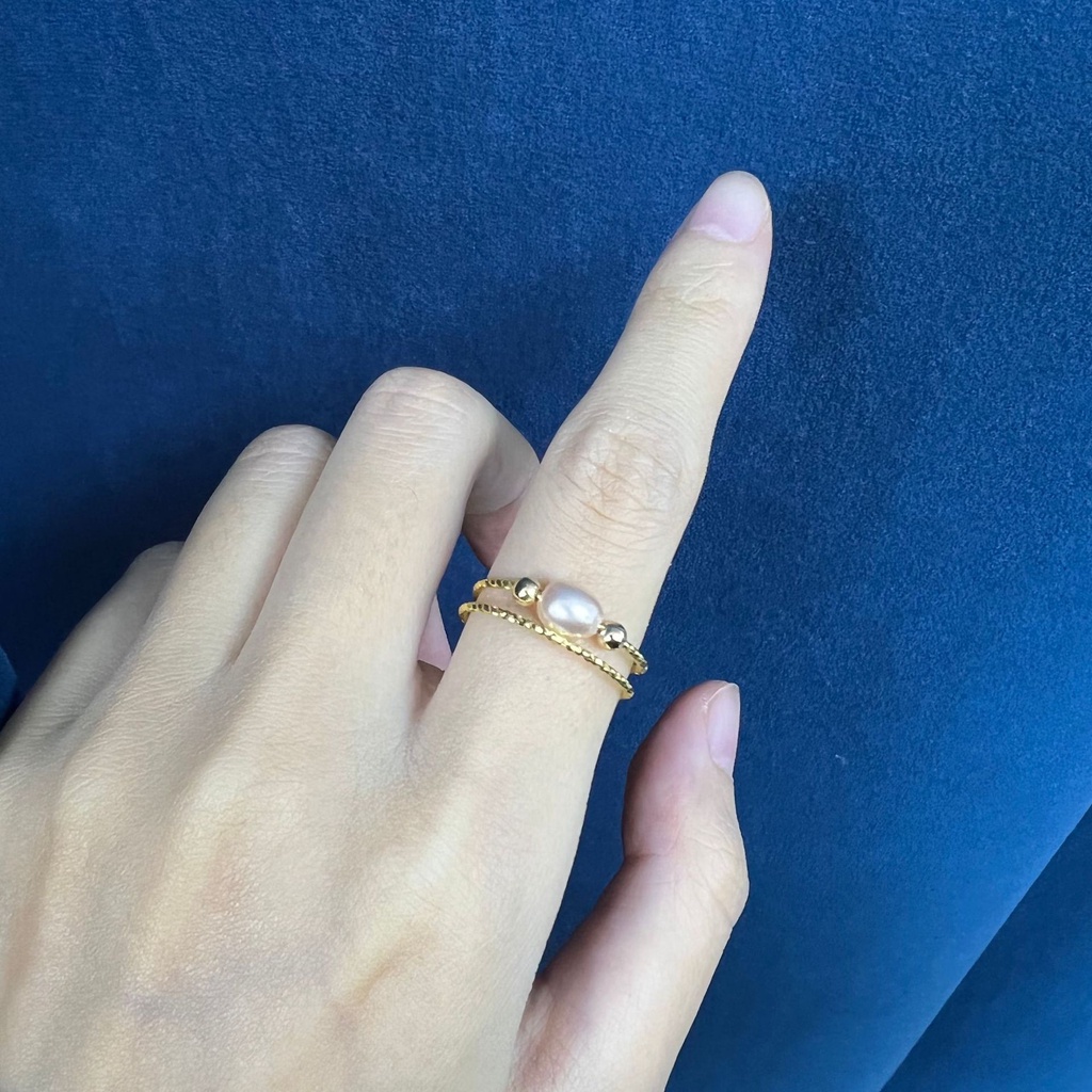 Nhẫn Tay Mạ Vàng 14K Đính Hạt Giả Ngọc Trai 5~6mm