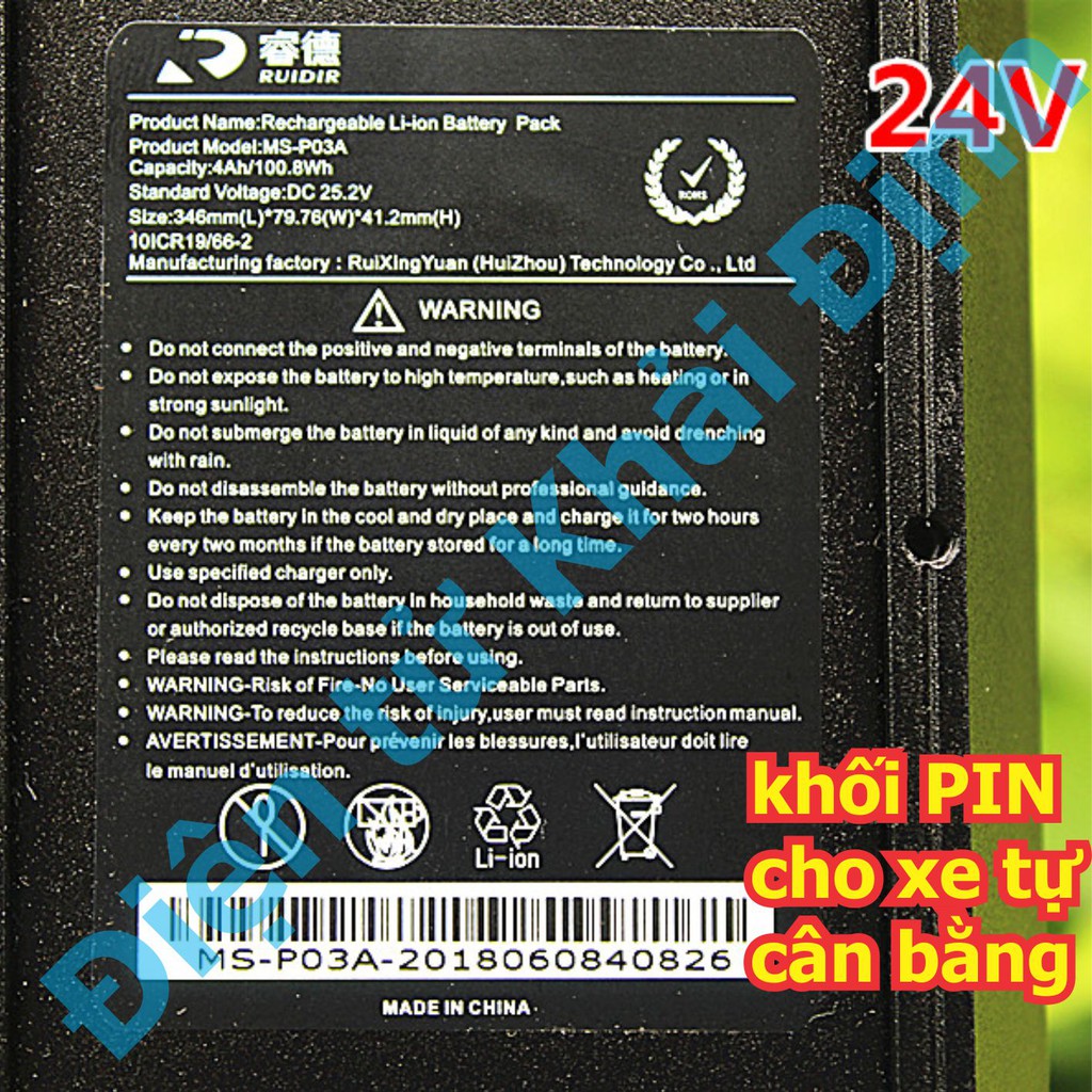 khối PIN cho xe điện, xe tự cân bằng vv 25.2V 4Ah 100.8Wh 1100gam kde5634