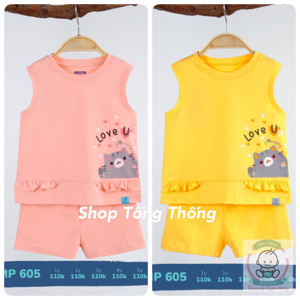 Bộ Mompa 100% Cotton cao cấp mềm mát thoáng da trẻ em thấm hút tốt mới hot ba lỗ bé gái đàn vịt con nhỏ MP605 MP606