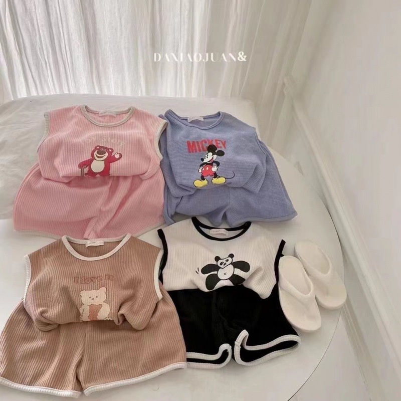 Bộ Áo Sơ Mi Sát Nách + Quần Short Họa Tiết Hoạt Hình Thời Trang Mùa Hè Cho Bé