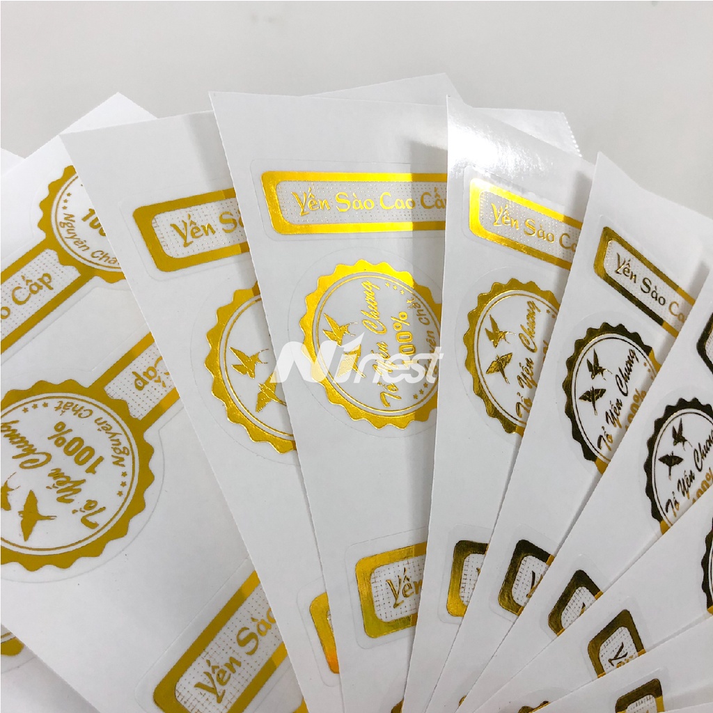 Tem nhãn dán hũ yến chưng ép kim giá rè, combo 50 tem, tem dán seal, niêm phong nắp hũ - Sỉ lẻ phụ kiện ngành yến