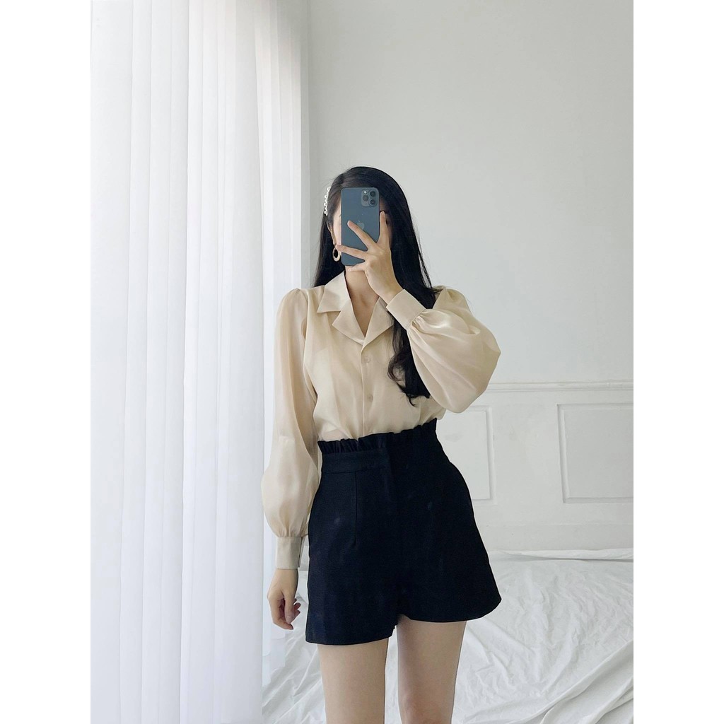 Áo sơ mi organza HEYBEE phom rộng phối cổ Danton, tay dài phồng nhiều màu - DREAMY SHIRT HT652