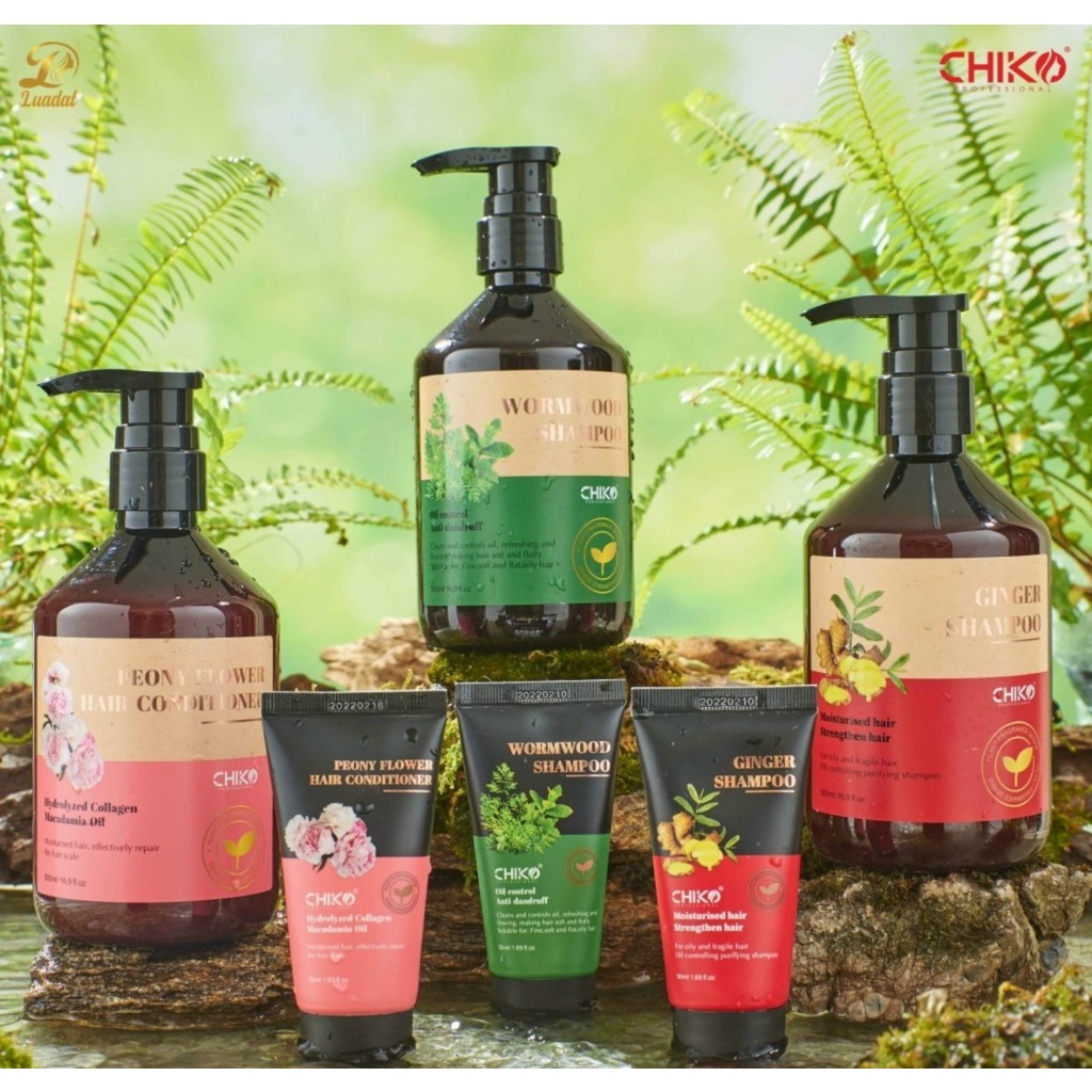 Combo cặp dầu gội đầu thảo dược nhân sâm ngải cứu chính hãng Chiko 500ml