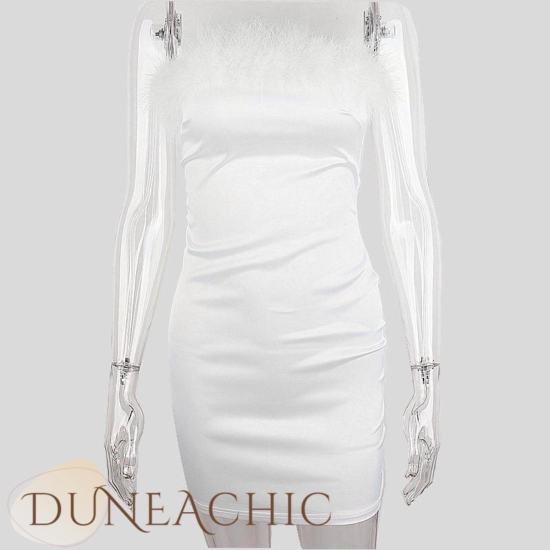 DUNEA Đầm không tay phối lông phong cách quyến rũ cho nữ
