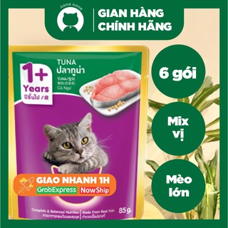 Thức ăn ướt pate cho mèo Xốt Whiskas 6 gói mix vị nhiều loại 85g