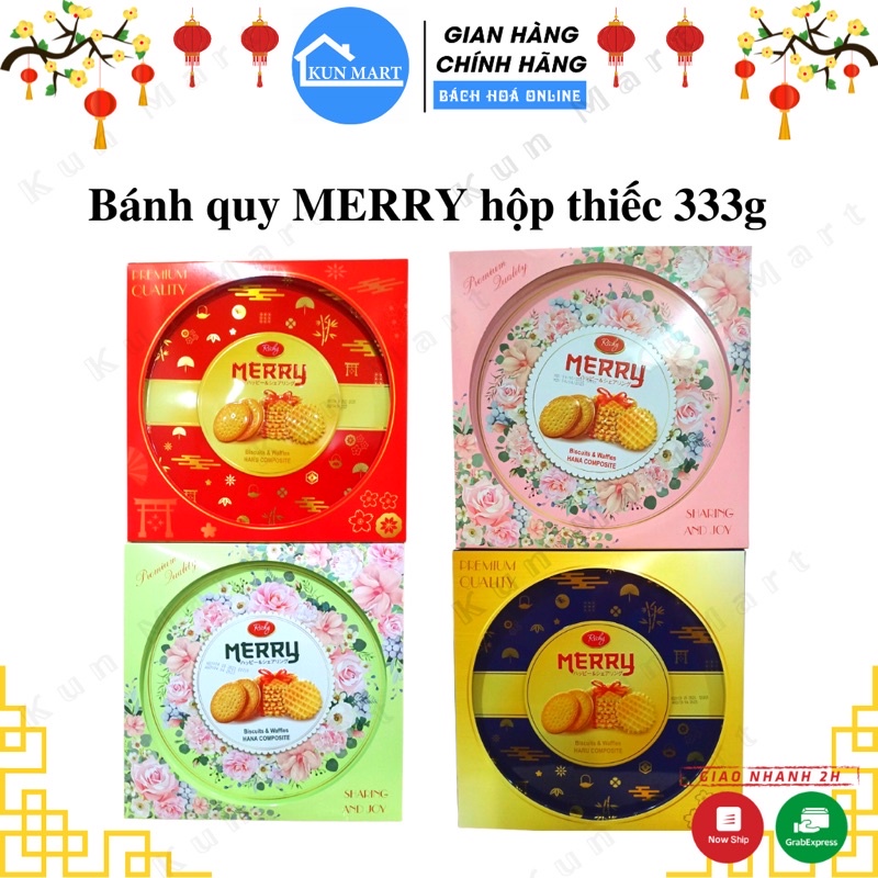 Bánh quy ❤️FREESHIP❤️ Bánh quy hỗn hợp Merry BKHM02 hộp thiếc sang trọng làm quà biếu tết 333g