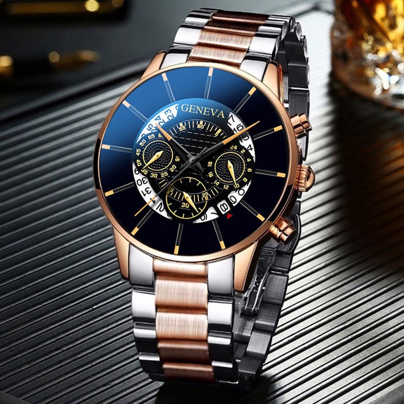 Đồng Hồ Quartz Nam Hiển Thị Ngày, Chất Liệu Thép Không Gỉ, Nhãn Hiệu Geneva
