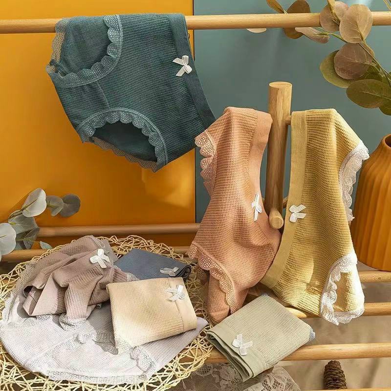 Quần Lót Nữ Cotton Kháng Khuẩn Đính Nơ Viền Ren Dễ Thương 032