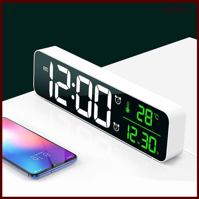 [Blesiya2] Đồng Hồ Báo Thức Có Đèn LED Hiển Thị Hiệu Ứng Gương Màu Đen Trang Trí