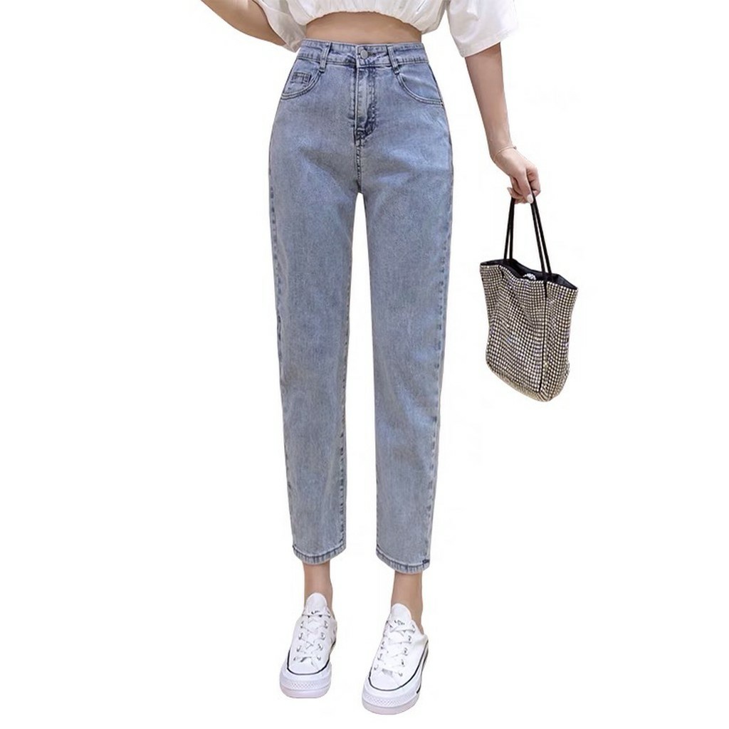 Quần Bò Baggy Nữ Lưng Cao Màu Xanh Nhạt Trơn Basic Chất Liệu Jean Mền Mịn Dễ Mặc Dễ Phối 435