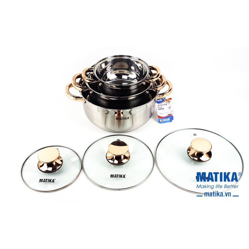 BỘ NỒI CAO CẤP INOX 3 ĐÁY MATIKA MTK-C3