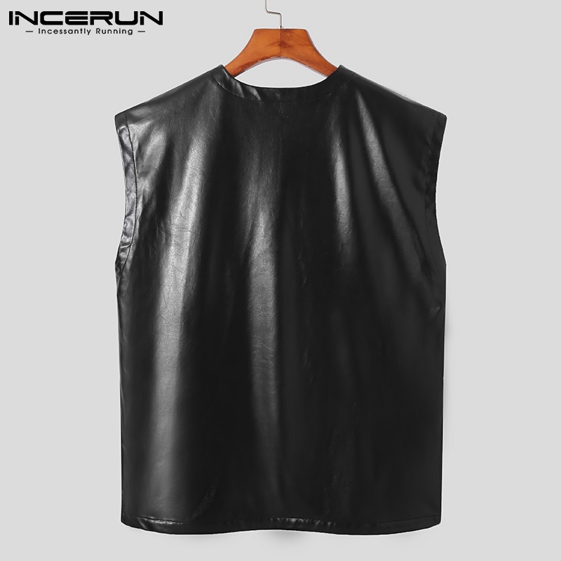 Áo thun INCERUN sát nách cổ chữ V phối khóa kéo thời trang dành cho nam