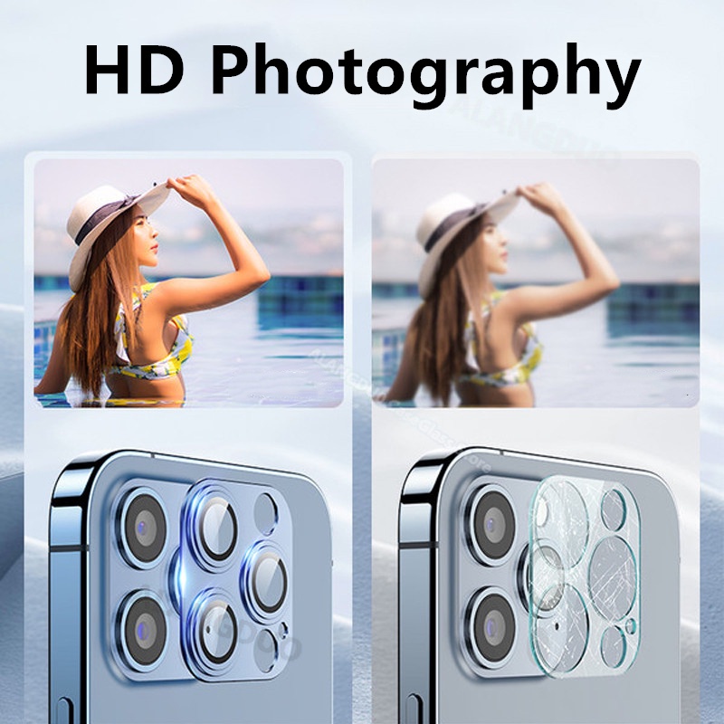 Miếng dán cường lực 9D viền kim loại bảo vệ camera điện thoại cho iPhone 13 12 Pro Max Mini 11 Pro Max 12 13 Pro
