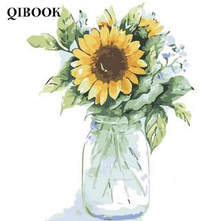 Bộ Tranh Sơn Dầu 40x50cm Tự Làm Họa Tiết Bình Hoa Hướng Dương Nhiều Màu Sắc Dùng Để Trang Trí Nhà Tiện Dụng + Phụ Kiện