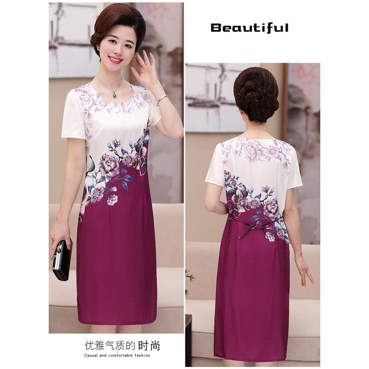 Đầm Hoa Dáng Ôm Phong Cách Phương Tây Thời Trang Mùa Hè Sang Trọng Cho Nữ Trung Niên