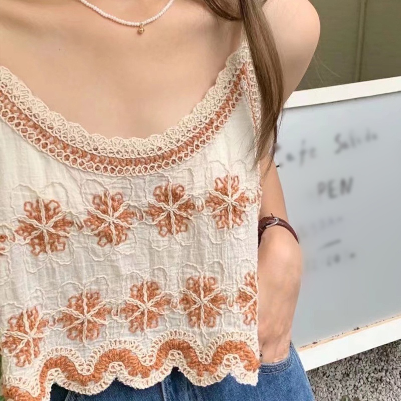 Áo Lửng Hai Dây Thêu Hoa Gợi Cảm Cho Nữ