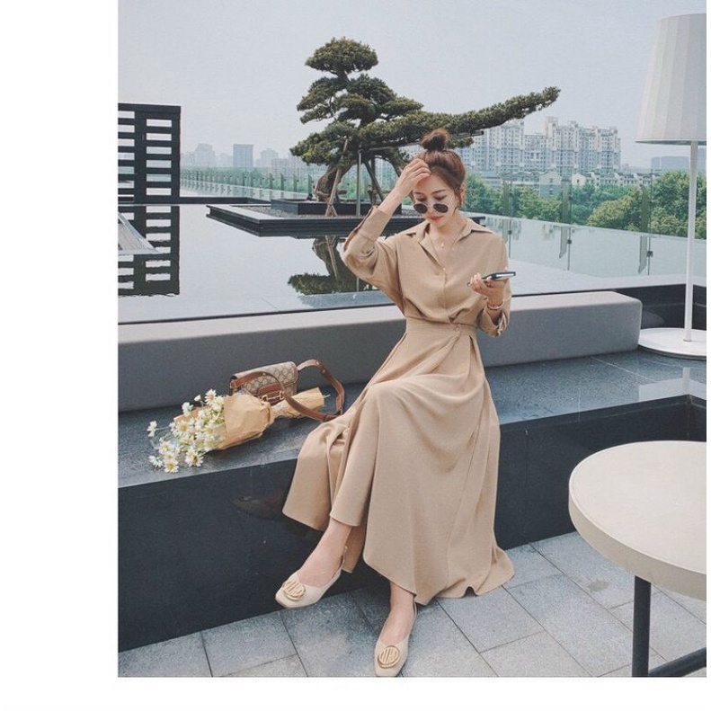 Đầm sơ mi dáng dài tay dài siêu đẹp
