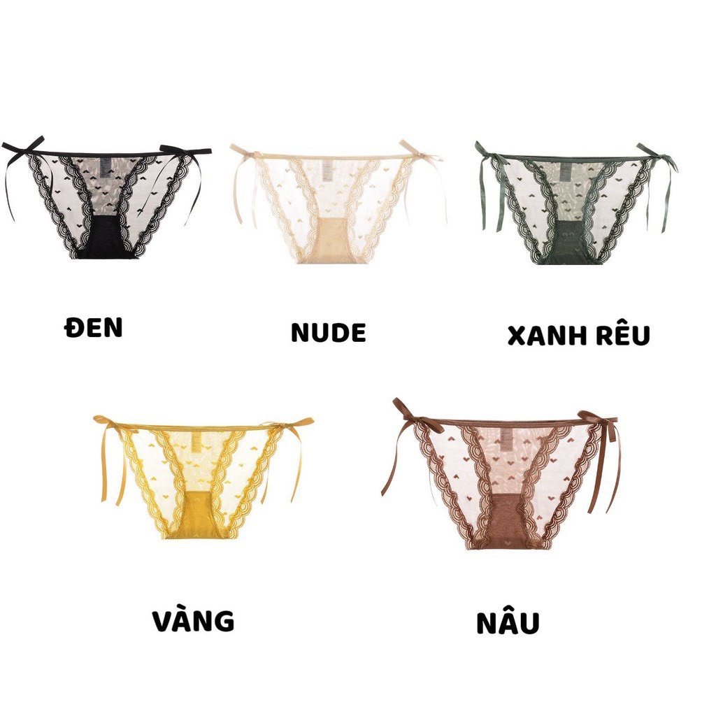 Quần Lót Nữ ❤️FREESHIP❤️ Quần Lót Ren Đẹp Sexy dây buộc nơ phối họa tiết trái tim siêu điệu đà mã A31