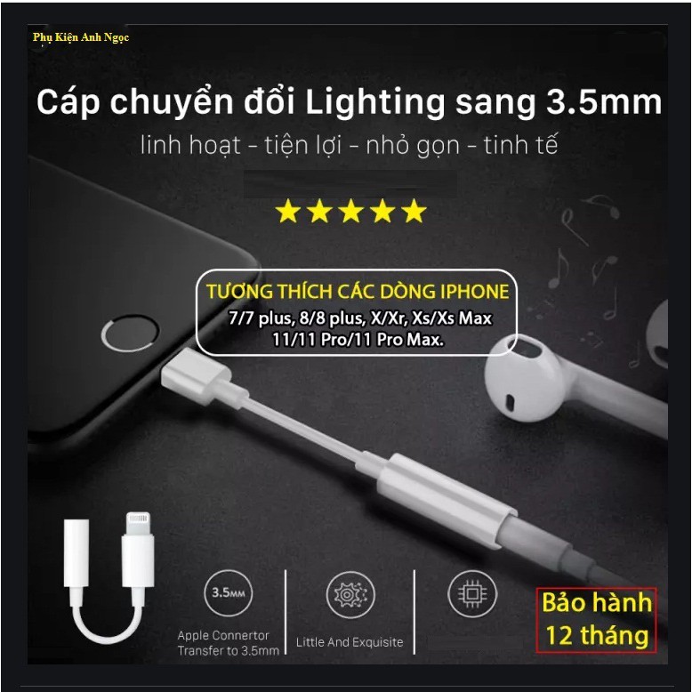 Cáp Chuyển đổi Lightning Sang Chân 3.5mm - Có Hỗ Trợ Cuộc Gọi, Mic