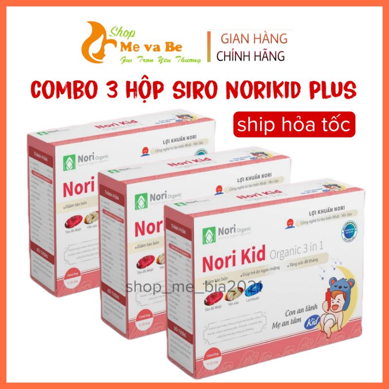 COMBO3 Siro Norikid Plus-Siro hộp 20 ống bổ sung lợi khuẩn, tăng hấp thu, cải thiện biếng ăn và ngăn ngừa táo bón cho bé