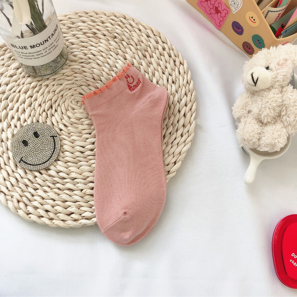 Tất Nữ Cổ ngắn Màu trơn Thuê hình Cotton Ulzzang Hàn Quốc Tất Cố thấp Nữ Dễ thương Nhật Bản