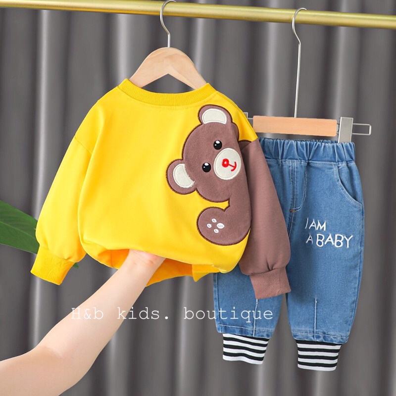 (jean baby kho sỉ) sét bộ áo (cotton da cá )phối quần jean dài mềm (10-24kg)