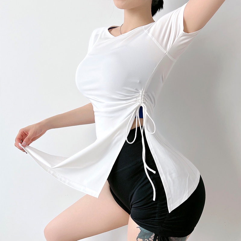 Áo thun thể thao ANRAN tay ngắn dáng rộng phối khóa kéo chất liệu nhanh khô thời trang dành cho nữ