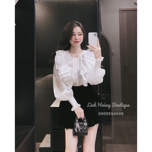 [HÀNG SẴN]ÁO SƠMI TƠ ORGANZA “DAISY” VAI BÈO TIỂU THƯ