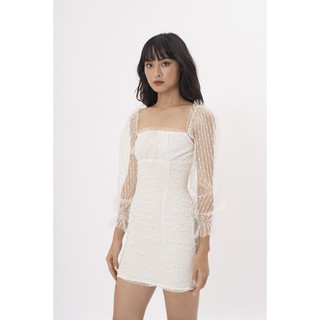 Đầm ôm SheByShj voan lưới trắng tay phồng - Turin Dress