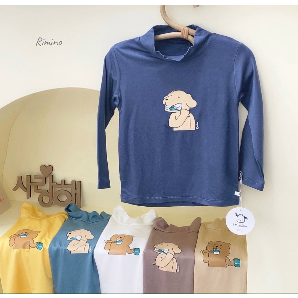 Áo dài tay thun lạnh cổ 3p họa tiết dễ thương cho bé Rimino