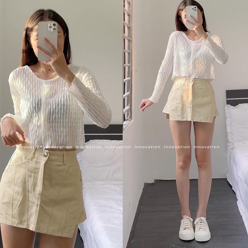 Quần shorts giả váy kaki thô gân chéo dáng ôm TA-004