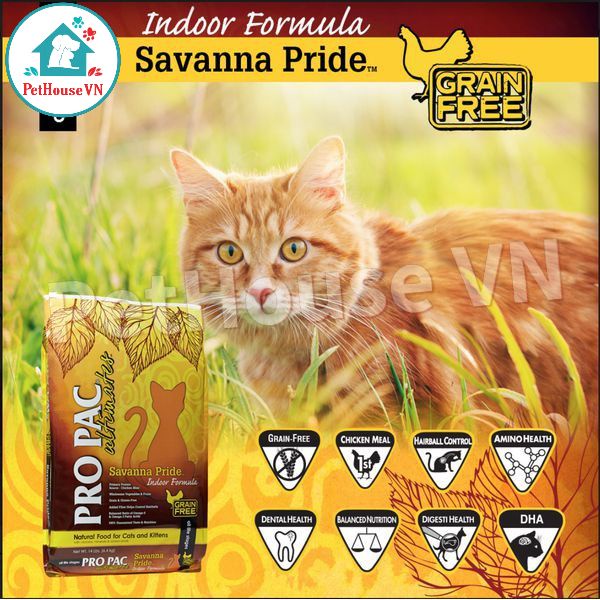 PROPAC SAVANNA PRIDE - Túi 6KG Thức Ăn Hạt Cho Mèo Và Mèo Con Vị Gà & Đậu Hà Lan Hàng Chính Hãng