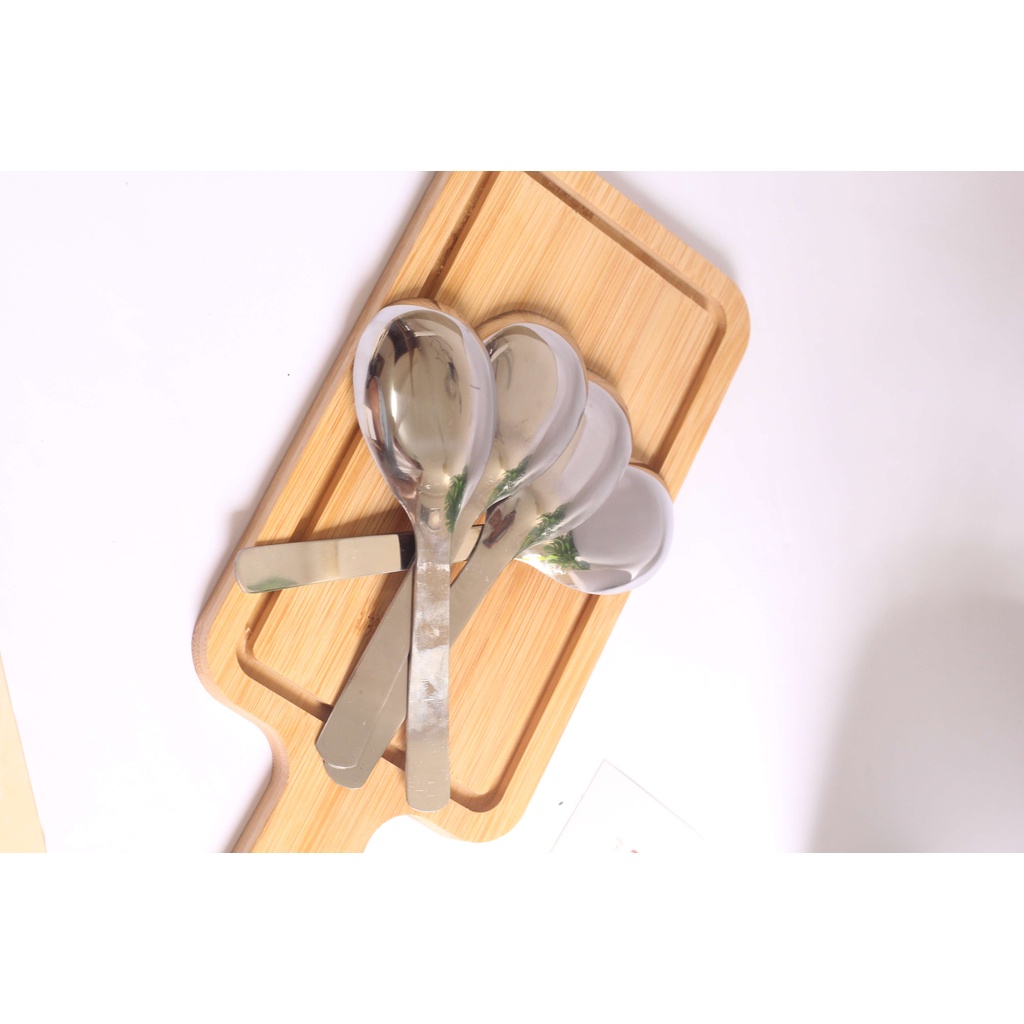 Bộ thìa muỗng inox cán ngắn  đầu tròn ăn phở súp bún miến cháo 100% inox  Sài Gòn sáng bóng đẹp cao  cấp dày dặn  QW001